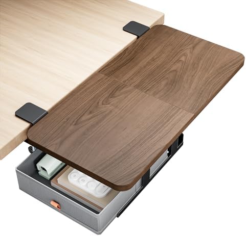 PEGZONE Desk Extender Tray, 24" x 12", with Storage Drawer, Medium, Walnut