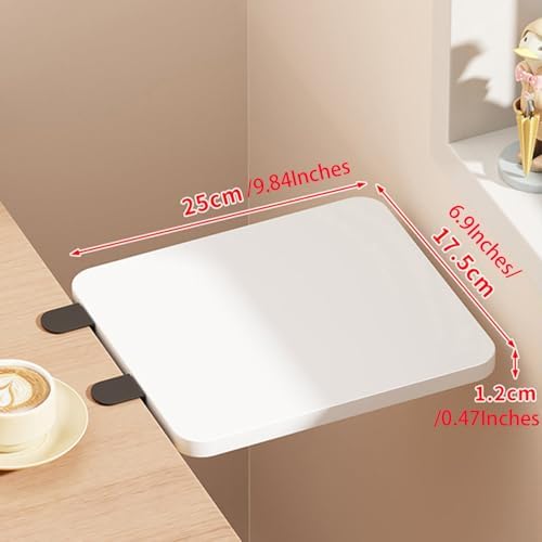 Desk Extender Tray, Punch-Free Clamp on 90° Foldable Keyboard Drawer Tray, Table Mount Armrest Shelf, Computer Elbow Arm Support (White, 6.9"*9.8"*0.5"/17.5cm*25cm*1.2cm)