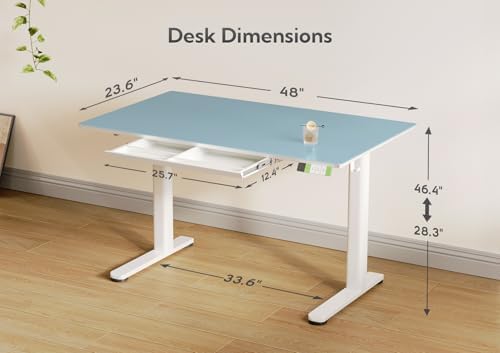 INNOVAR Glass Standing Desk with Drawers 48×24 Inch Morandi Blue
