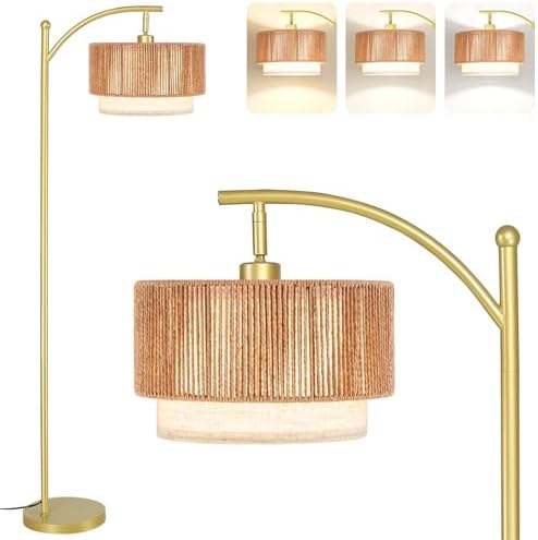 SUNMORY Arc Floor Lamps for Living Room, Rattan Standing lamp with 12W Bulb