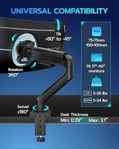 ARES WING 17-40 Inch Heavy Duty Monitor Arm with USB, Black