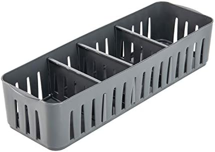 Simplify 4 Compartment Stackable Bin with Adjustable Dividers | Drawer Organizer | Storage Basket | Good for Office | Desk Supplies | Dorm |Bathroom | Accessories | Make Up | Grey