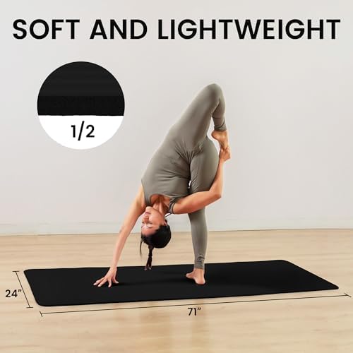 Fitvids 1/2-inch Thick High Density Exercise Yoga Mat with Carrying Strap