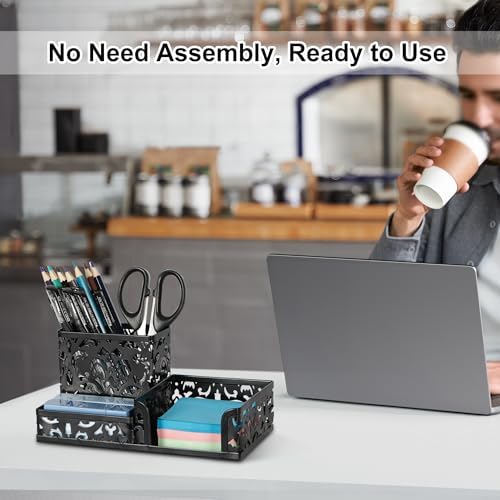 EasyPAG Desk Organizer with 3 Compartment for Pencil Sticky Note Holder and Office Accessories,Black