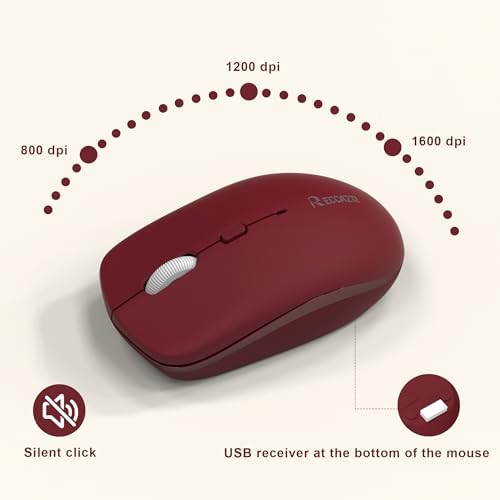 Wireless Keyboard and Mouse Combo Silent for Office and Home(Wine Red-B)