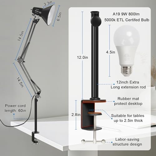 LED Clamp on Desk Lamp, 360°Adjustable Swing Arm Desk Lamp