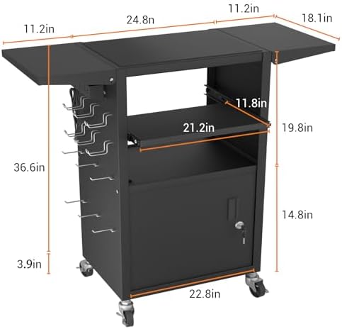 Mobile AV Cart with Pullout Keyboard Tray, Rolling Computer Cart Height Adjustable Rolling Media Utility Cart with 4 Wheels