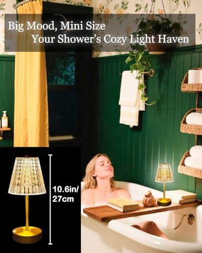 Set of 2 Rechargeable Table Lamps-Small Size Battery Powered Lamps-Cordless Desk Lamp for Restaurant Dinner Bathroom Kitchen Countertop Tabletop Ambient Lighting-Brushed Brass Gold Wireless Lamps