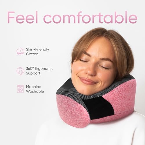 Proglobe Travel Pillow, 100% Pure Memory Foam Airplane Neck Pillow, Pink