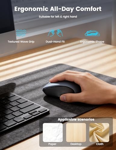 WisFox 2.4G Wireless Mouse for Laptop, Ergonomic Computer Mouse with USB Receiver and Type-C Adapter, 3 Adjustable Levels, 6 Button Cordless Mice for Windows Mac PC Notebook (Grey and Black)