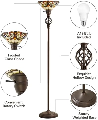 GyroVu Torchiere Floor Lamp for Living Room, Tiffany-Style Reading Light