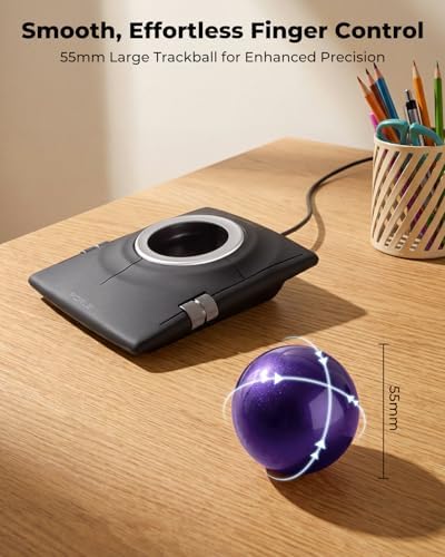 Wired Ergonomic Trackball Mouse, 55mm for Large Hands, Ambidextrous Design