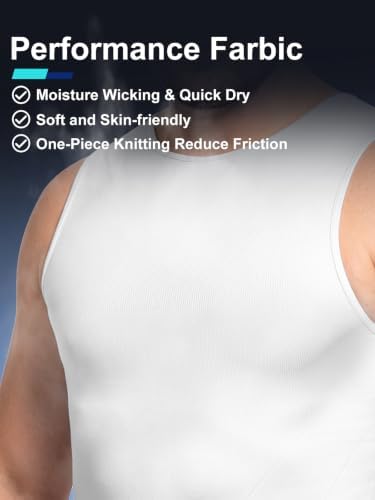 Odoland 3 Pack Men Compression Shirt Slimming Body Shaper Workout Vest