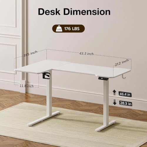 Acrolix L Shaped Electric Standing Desk,43x31.5 Reversible,White