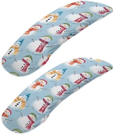 Christmas Theme Office Chair Arm Covers, Snowman Print Removable, Stretch Washable Protectors for Office Chairs, Set of 2