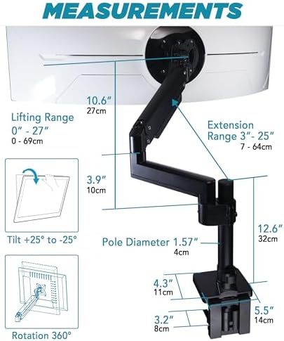 ULTRARM Heavy Duty Dual Monitor Arm for Ultrawide Monitors up to 57" and 44 lbs, Dual Monitor Stand for Dual 49" Vertical Stacked Monitor Mount Height Adjustable - 100x100 VESA Mount, Black, MA20P-D