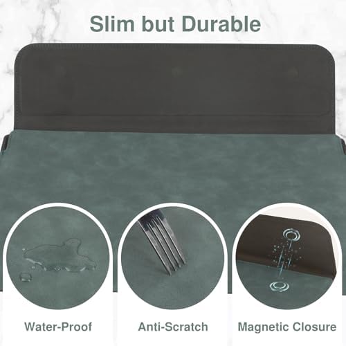 Allinside 13-14 Inch Laptop Sleeve Case for MacBook Pro 14" 2021-2026/MacBook Air 13" 2010-2017/MacBook Pro 13" 2010-2015, Waterproof Matte PU Leather Sleeve with Stand & Accessory Pouch, Dark Green