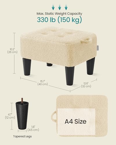 SONGMICS Foot Stool, Small Teddy Fleece Ottoman with Thick Cushion
