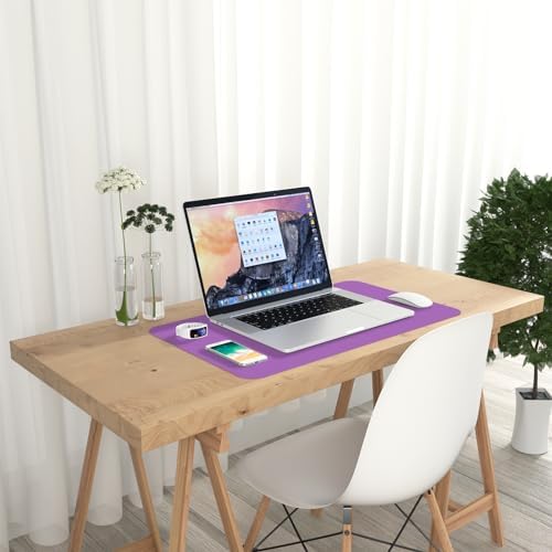 Hsurbtra Desk Pad, 23.6" x 13.8" PU Leather Desk Mat, M Extended Mouse Pad, Waterproof Desktop Blotter Protector, Non-Slip Ultra Thin Small Laptop Keyboard Writing Mat for Office Home, Purple