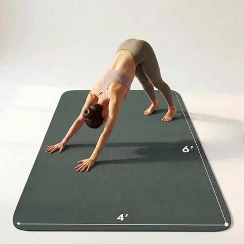 Large Yoga Mat 6'x 4'（72”x 48”）—1/4" &1/3" Extra Wide Exercise Mat 183cm x 122cm Large Exercise Mat Big Home Yoga Mat Pilates Mat,Non Slip,Thick,TPE Workout Mat,for Women & Men, Yoga, Pilates, Gym and Floor Workouts Pilates