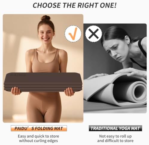 PAIDU Foldable Yoga Mat 10MM Thick SGS Certified TPE 75x26" Portable