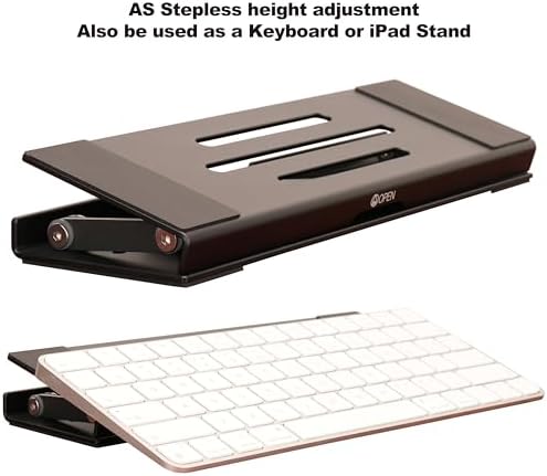 Aluminum Fold & Laptop Riser Stand 3-in-1 Adjustable, Foldable Cooling Stand with Integrated Storage Box, Ruler and Ultra-Slim Portable Design for MacBook, Tablet, Ipad, Keyboard and All Laptop