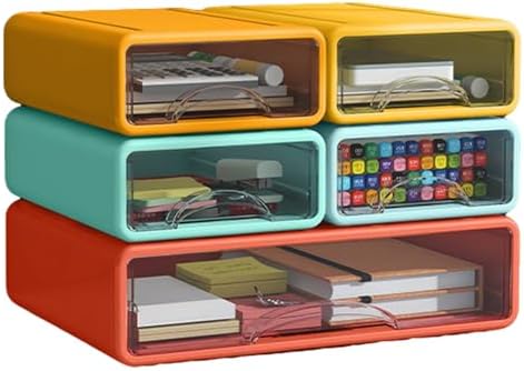 Desk Organizer with Drawers, Stackable Storage Drawers with Compartments Desktop Organization for Office Supplies, Makeup, Pencils, Tape, Erasers, Paperclips, Chargers (5pack)