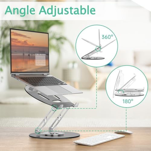 Laptop Stand for Desk Adjustable Computer Stand with 360 Rotating Base Ergonomic Laptop Riser Mount for Desk Foldable Protable Computer Desk Fits with MacBook Pro Air, Round
