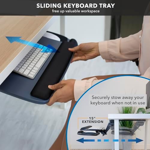 Mount-It! Under Desk Keyboard Tray, Adjustable Slide-Out Keyboard, Blue
