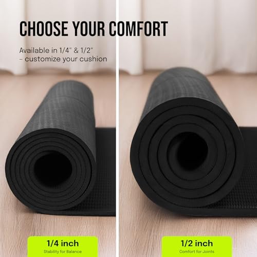 Gogokiwi Large Yoga Mat (6'x4') – 1/4" & 1/2" Thick Exercise Mats for Home Workout, Extra Wide Workout Mats for Home Gym, Yoga, Pilates, Stretching, Floor & More