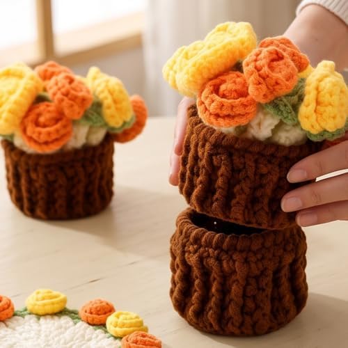 Transformable Knitted Rose Convertible Flower Basket 2-in-1 Crochet