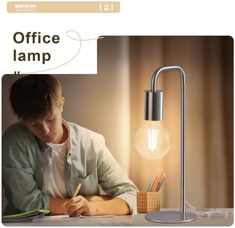 Industrial Modern Brush Nickel Table Lamp 13.5", for Desk or Bedside