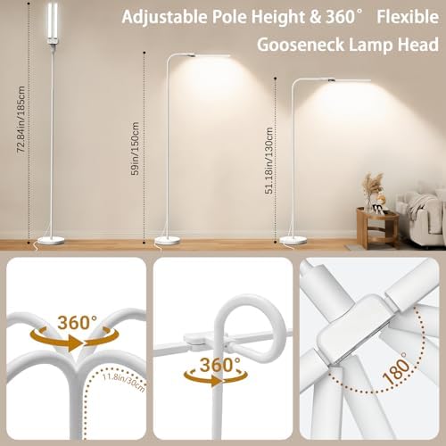 SIBRILLE LED Floor Lamp, 24W Dual Head Dimmable Standing Lamp with Remote & Touch Control, Adjustable Gooseneck, 3000K-6500K Modern Reading Lamp for Living Room, Bedroom, Office & Crafts