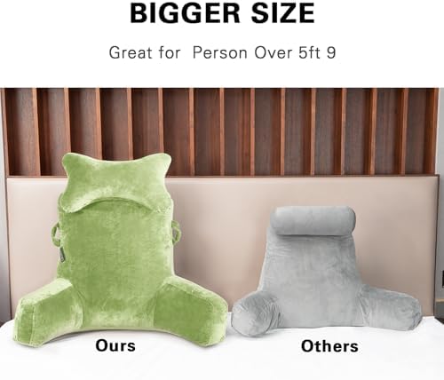 Reading Pillow-Extra Large 31" Bed Rest Pillow with Detachable Neck Roll & Arms for Sitting in Bed or Couch-Backrest Reading Pillow Adult Back Pillows for Reading/Watching TV/Gaming/Relaxing-Green
