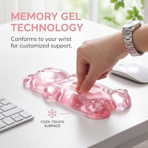 Gel Wrist Rest for Keyboard and Mouse Transparent Pink Bear Elbow Pad Cushion Ergonomic Cute Clear Cool Mouse Wrist Pad Silicone Non-Slip Support for Computer Gaming Home Office Women Hand Pillow
