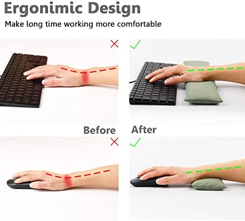 Large Mouse Pad Wrist Support Set, Bean Bag Mouse and Keyboard Wrist Rest Filled Ergo Beads, Easy Typing Gaming Home Office (Light Army Green)