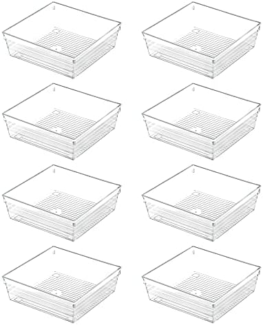 Clear Plastic Drawer Organizer Tray for Vanity Cabinet (6"×6"×2"，Set of 8),Storage Tray for Makeup, Kitchen Utensils, Jewelries, and Gadgets…