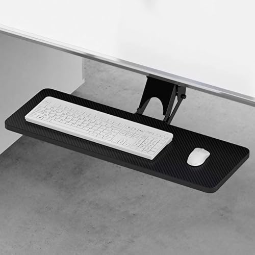 Keyboard Tray Under Desk Adjustable Height with Ergonomic Wrist Rest Pad, Ergonomic Keyboard Drawer, Swivels 360° with Adjustable Height and ±15° Tilt/Brown/Corner Slide Type, Black