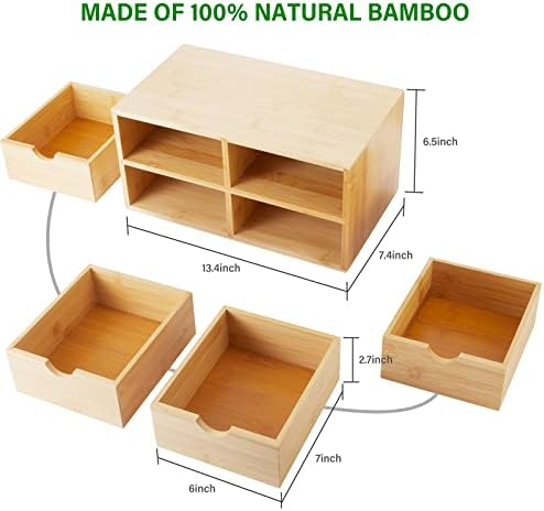 Charmewooden Bamboo Desk Organizer With Drawers Countertop Drawers Counter Storage Box Corner Desk Organizer for Home Office No Assembly Required