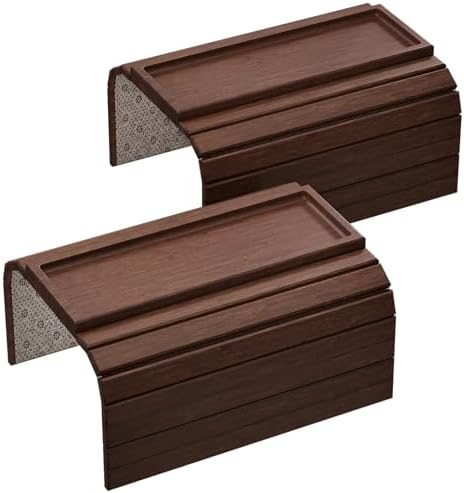 2 Pack Bamboo Folding Sofa Arm Tray with Anti-Slip Pad (Brown)