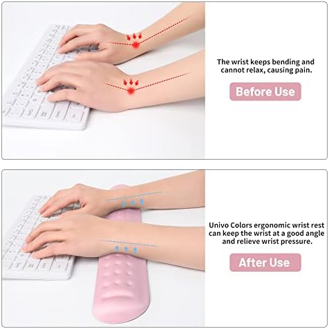 UnivoColors Pink Superfine Memory Foam Keyboard Wrist Rest Soft Gel Ergonomic Wrist Support Pad for Computer, Laptop, Office, Gaming, Typing