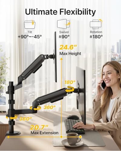 monTEK Vertical Stacked Dual Monitor Stand, 17–32", Full Motion Desk Mount