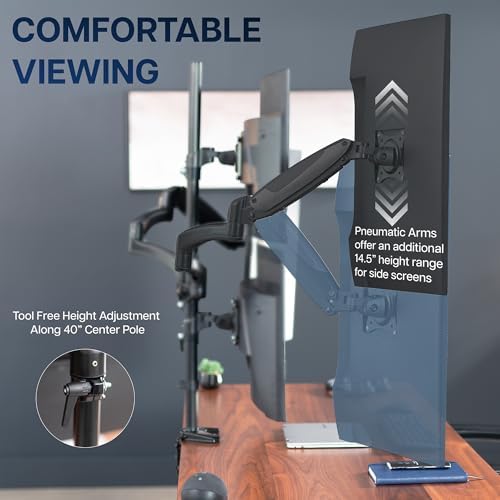 VIVO Quad Pneumatic Monitor Mount for 4 Screens up to 32 inches, Fully Adjustable, Heavy Duty Desk Stand with C-Clamp, Black, STAND-V400G