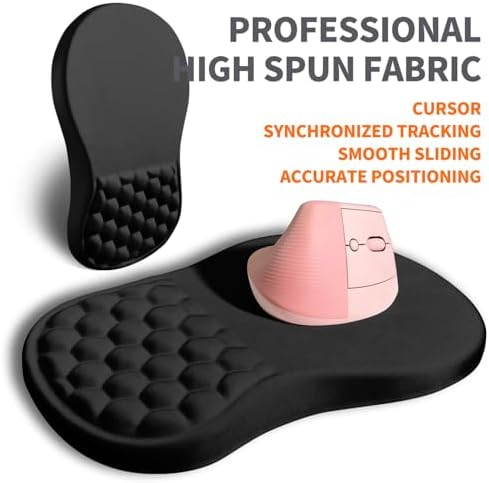 Ergonomic Joint Wrist Support Mouse Pad with Memory Foam Cushion Massage Bump, Carpal Tunnel Pain Relief Mousepad Slope Design for Wrist Rest, 11.8x7.9 in, Black