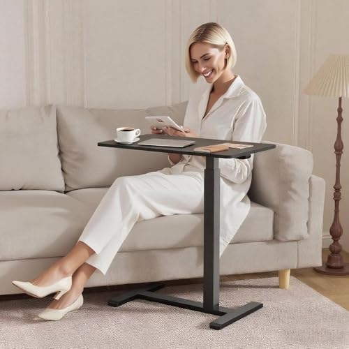GallopFun Mobile Standing Desk with Wheels,Pneumatic Laptop Desk Height Adjustable,Rolling Teacher Overbed Bedside Table for Home,Office,Classroom,Black