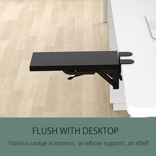 Sisyphy Ergonomics Desk Extender Tray, 11.8x5.9" Punch-Free Clamp on, Foldable Keyboard Drawer Tray, Table Mount Arm Wrist Rest Shelf, Computer Elbow Arm Support