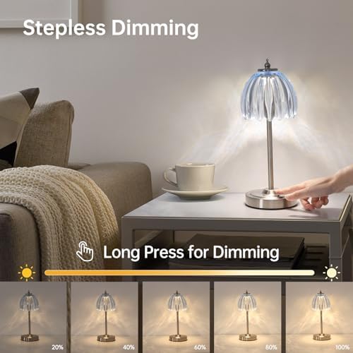 Shenmoyl Rechargeable Table Lamp with 5200mAh Battery & Touch Control - 3 Adjustable Color Temperatures, Cordless Dimmable Table Light for Bedroom, Office Desk, Nightstand(Clear Light Blue,1 Pack)