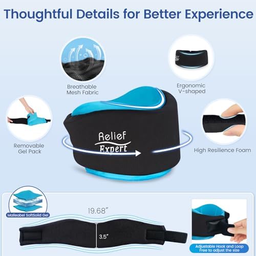 Soft Neck Brace with Hot and Cold Gel Pack – Adjustable Cervical Collar for Men & Women, Breathable Neck Support with Reusable Gel Ice Pack for Comfort at Home, Office & Travel, Blue