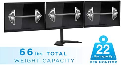 Mount-It! Triple Monitor Stand for Desk, 3 Monitor Mount Fits 19–27" Screens, Holds 15.4 lbs Each, Full Motion Triple Monitor Arm with Tilt Swivel Rotate, VESA 75x75, 100x100, Stable Freestanding Base