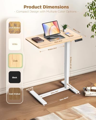 28"x 16" Electric Overbed Table, Rolling Laptop Desk for Bed, Oak